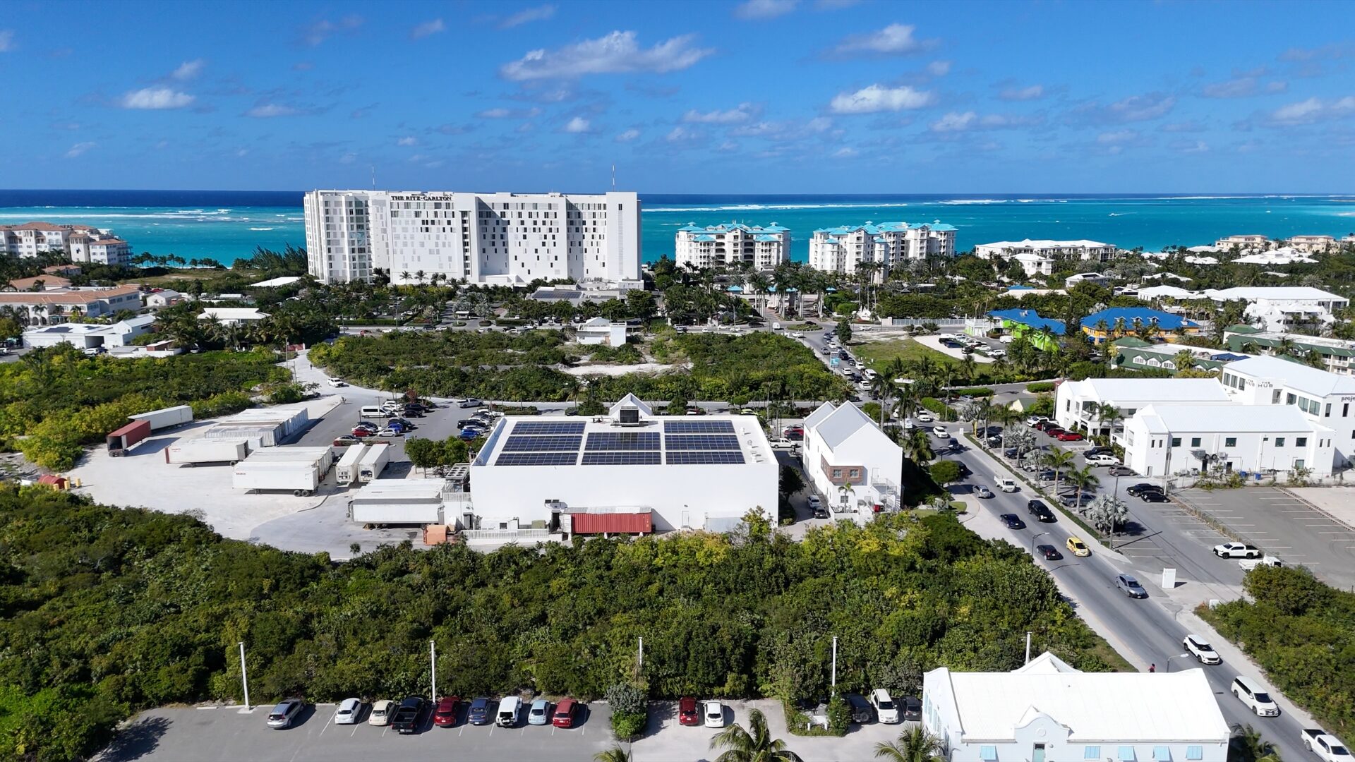 Looking north over the site to the Ritz-Carlton and Grace Bay